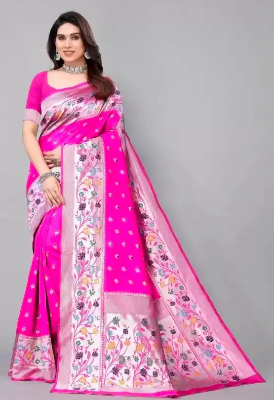 Superb Pink Lichi Silk Lace Border Work Saree