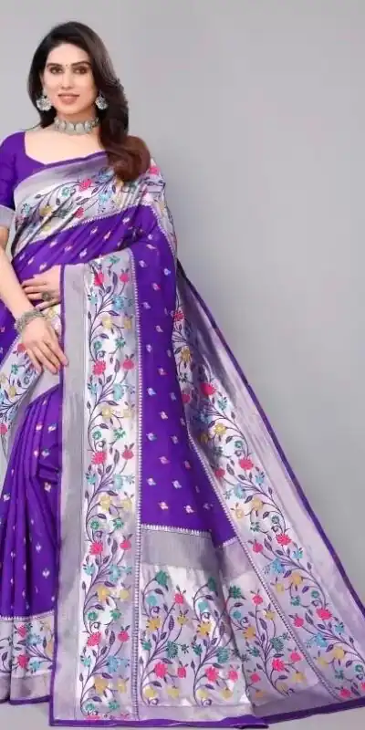 Superb Purple Lichi Silk Lace Border Work Saree