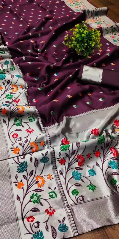 Alternative view of Superb Wine Lichi Silk Lace Border Work Saree