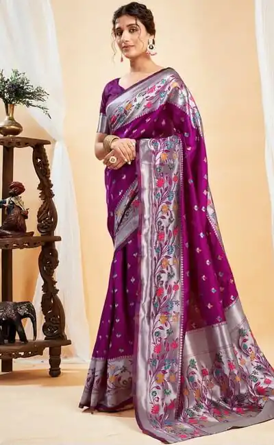Superb Wine Lichi Silk Lace Border Work Saree