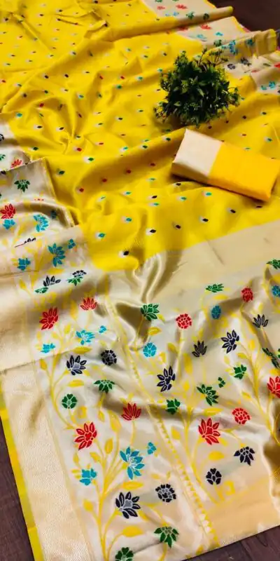 Alternative view of Superb Yellow Lichi Silk Lace Border Work Saree