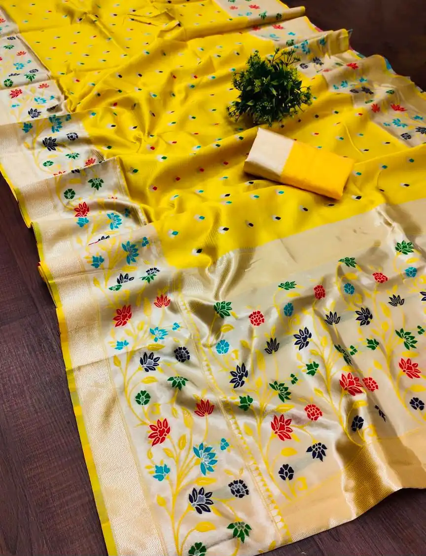Superb Yellow Lichi Silk Lace Border Work Saree - Image 2