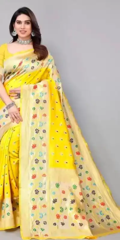 Superb Yellow Lichi Silk Lace Border Work Saree