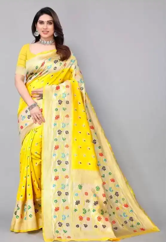 Superb Yellow Lichi Silk Lace Border Work Saree