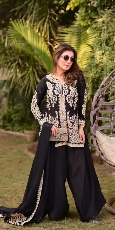 KD 1631 Black Black Faux Georgette Salwar Suit with Embroidery Work. Get it for ₹2099. Delivery 4-6 Working Days. Shop now. | Jump Suits, Salwar suit, Casual Suits, Creative suits, Designer Suits, Palazzo Suits, Party Wear Suits, Patiala Suits, Straight Suits