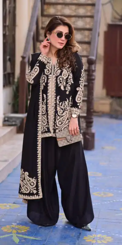 KD 1631 Black Black Faux Georgette Salwar Suit with Embroidery Work. Get it for ₹2099. Delivery 4-6 Working Days. Shop now. | Jump Suits, Salwar suit, Casual Suits, Creative suits, Designer Suits, Palazzo Suits, Party Wear Suits, Patiala Suits, Straight Suits
