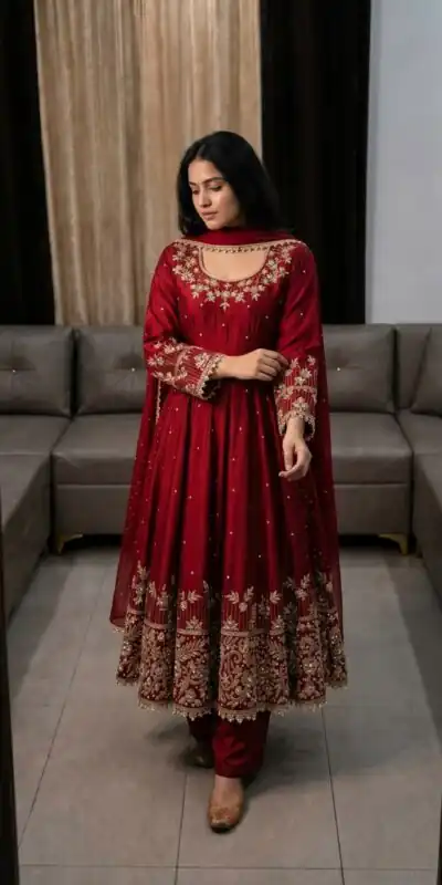 SR 1719 Maroon Faux Georgette Gown Perfect for Wedding, Party, Raksha Bandhan, Temple Visit, Onam – . Get it for ₹2149. Delivery 4-6 Working Days. Shop now | Gowns, Bollywood Gowns, Creative Gowns, Designer Gowns, Embroidered Gowns, Party Wear Gowns