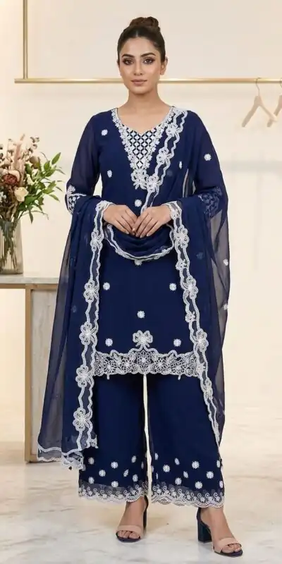 LG 2119 Navy Blue in Georgette Work Embroidery Work & Sequins Work Salwar Suit . Grab it for ₹1999. Delivery 4-6 Working Days. Shop now. | Jump Suits, Salwar suit, Casual Suits, Creative suits, Designer Suits, Palazzo Suits, Party Wear Suits, Patiala Suits, Straight Suits