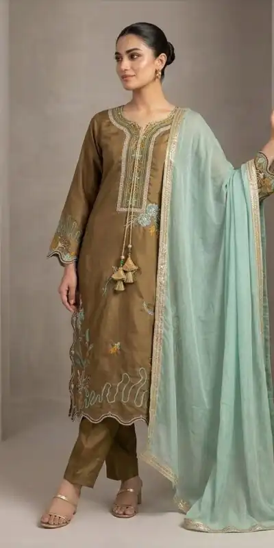 LG 2120 Brown | Brown Glass Roman Salwar Suit with Embroidery Work. Introductory Price ₹1999. Delivery 4-6 Working Days. Shop now. | Jump Suits, Salwar suit, Casual Suits, Creative suits, Designer Suits, Palazzo Suits, Party Wear Suits, Patiala Suits, Straight Suits