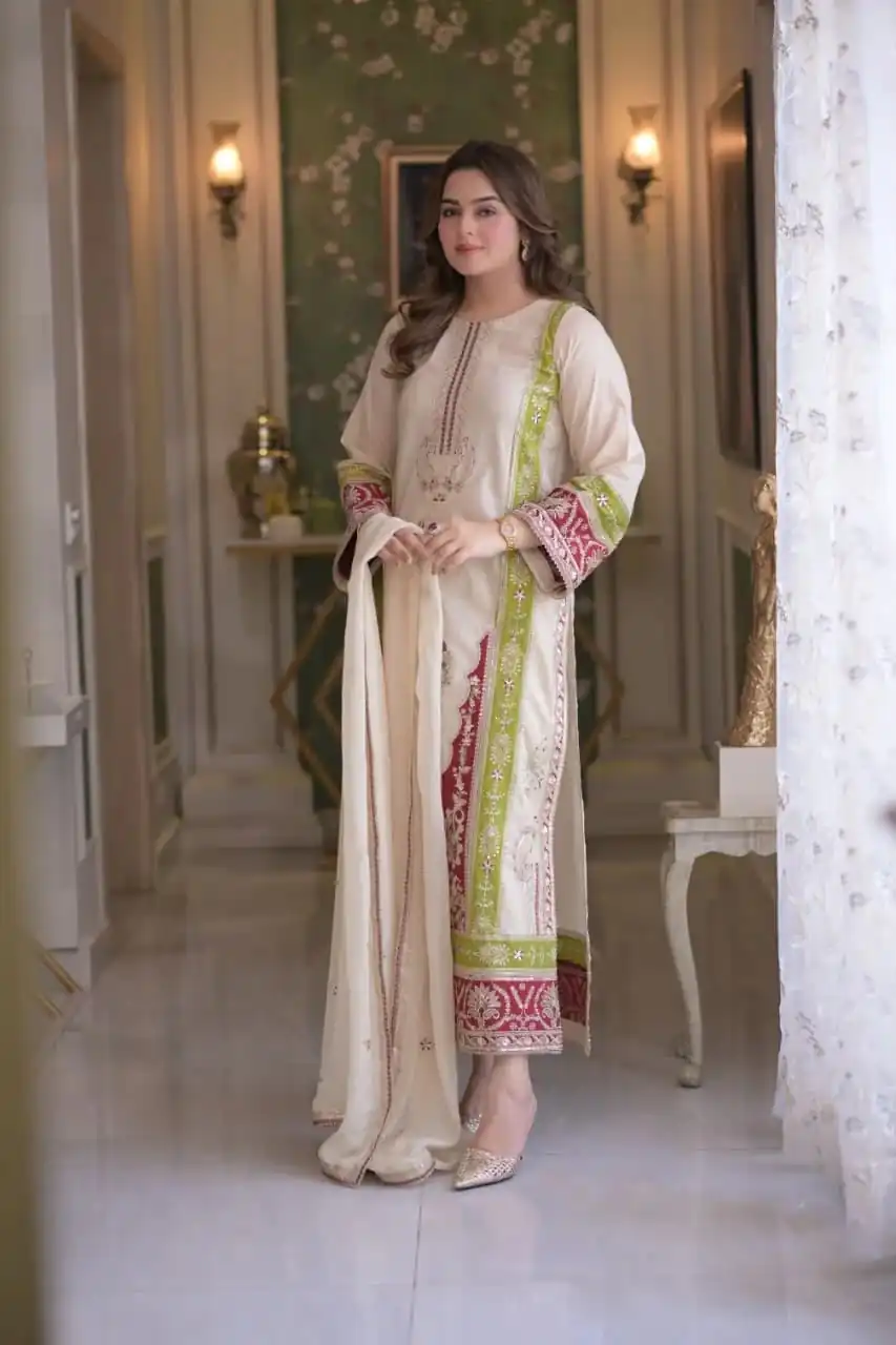 AD 238 Cream Roman Silk Salwar Suit Perfect for Wedding, Party, Lohri, Onam, Reception – . Grab it for ₹2399. Delivery 4-6 Working Days. Shop now. | Jump Suits, Salwar suit, Casual Suits, Creative suits, Designer Suits, Palazzo Suits, Party Wear Suits, Patiala Suits, Straight Suits