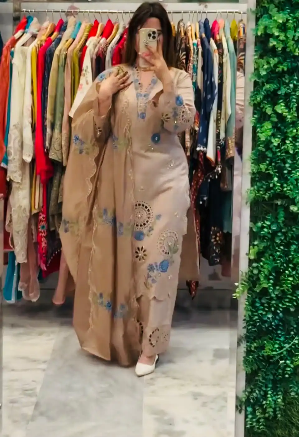 VLM 343 Chiku Roman Salwar Suit with Cut Work & Embroidery Work. Exclusive Offer ₹2449. Delivery 4-6 Working Days. Shop now. | Jump Suits, Salwar suit, Casual Suits, Creative suits, Designer Suits, Palazzo Suits, Party Wear Suits, Patiala Suits, Straight Suits