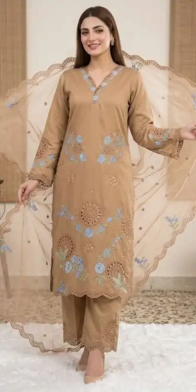 VLM 343 Chiku Roman Salwar Suit with Cut Work & Embroidery Work. Exclusive Offer ₹2449. Delivery 4-6 Working Days. Shop now. | Jump Suits, Salwar suit, Casual Suits, Creative suits, Designer Suits, Palazzo Suits, Party Wear Suits, Patiala Suits, Straight Suits