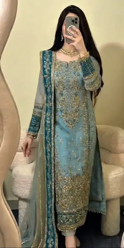 ZSR 3175 Blue Fox Georgette Salwar Suit with Embroidery Work & Sequins Work. Grab it for ₹2399. Delivery 4-6 Working Days. Shop now. | Jump Suits, Salwar suit, Casual Suits, Creative suits, Designer Suits, Palazzo Suits, Party Wear Suits, Patiala Suits, Straight Suits