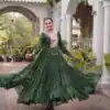 KA 1265 Green Color Faux Georgette Gown with Mirror Work. Wedding, Party, Festive, Events Get it for ₹1819. Delivery 4-6 Working Days.Online Shop now. | Gowns, Bollywood Gowns, Creative Gowns, Designer Gowns, Embroidered Gowns, Party Wear Gowns