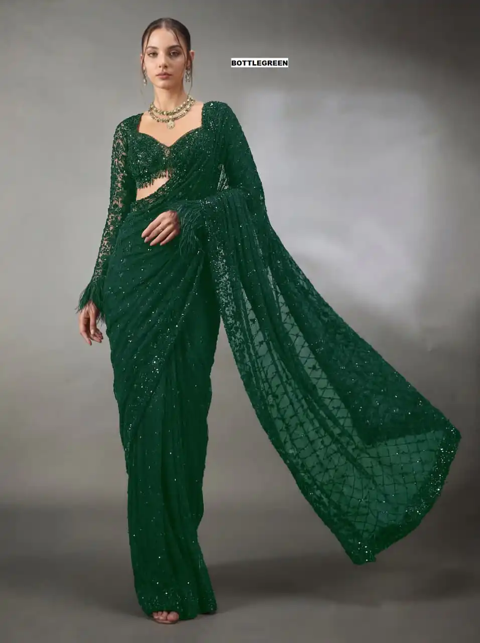 DF 3474 Green Faux Georgette Saree Perfect for Wedding, Party, Bridal Wear, Baisakhi, Raksha Bandhan –. Introductory Price ₹1799. Delivery 4-6 Workin | Sarees, Bollywood Sarees, Creative Sarees, Designer Sarees, Embroidered Sarees, Ethnic Saree, Modern Digital sarees, Party Wear Sarees