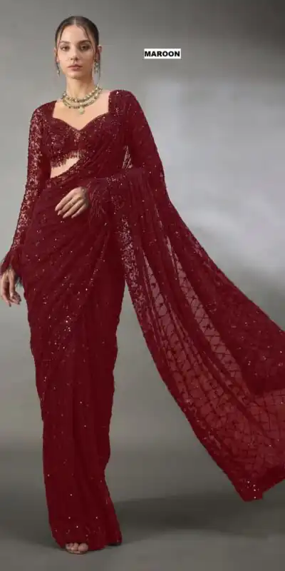 DF 3474 Maroon Faux Georgette Saree Perfect for Wedding, Party, Bridal Wear, Baisakhi, Raksha Bandhan –. Introductory Price ₹1799. Delivery 4-6 Workin | Sarees, Bollywood Sarees, Creative Sarees, Designer Sarees, Embroidered Sarees, Ethnic Saree, Modern Digital sarees, Party Wear Sarees