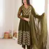 JF 050 Mehandi Embroidery Work & Sequins Work Salwar Suit in Peach Crunchy Silk. Festive Deal ₹2099. Delivery 4-6 Working Days. Shop now. | Anarkali Suits, Bollywood Anarkali, Creative-Anarkali, Designer Anarkali, Embroidered Anarkali, Party Wear Anarkali
