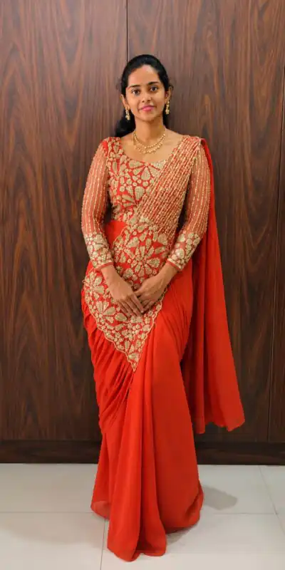 ST 1201 Orange in Faux Georgette Zari Work & Embroidery Work Saree. Special Price ₹1899. Delivery 4-6 Working Days. Shop now. | Sarees, Bollywood Sarees, Creative Sarees, Designer Sarees, Embroidered Sarees, Ethnic Saree, Modern Digital sarees, Party Wear Sarees