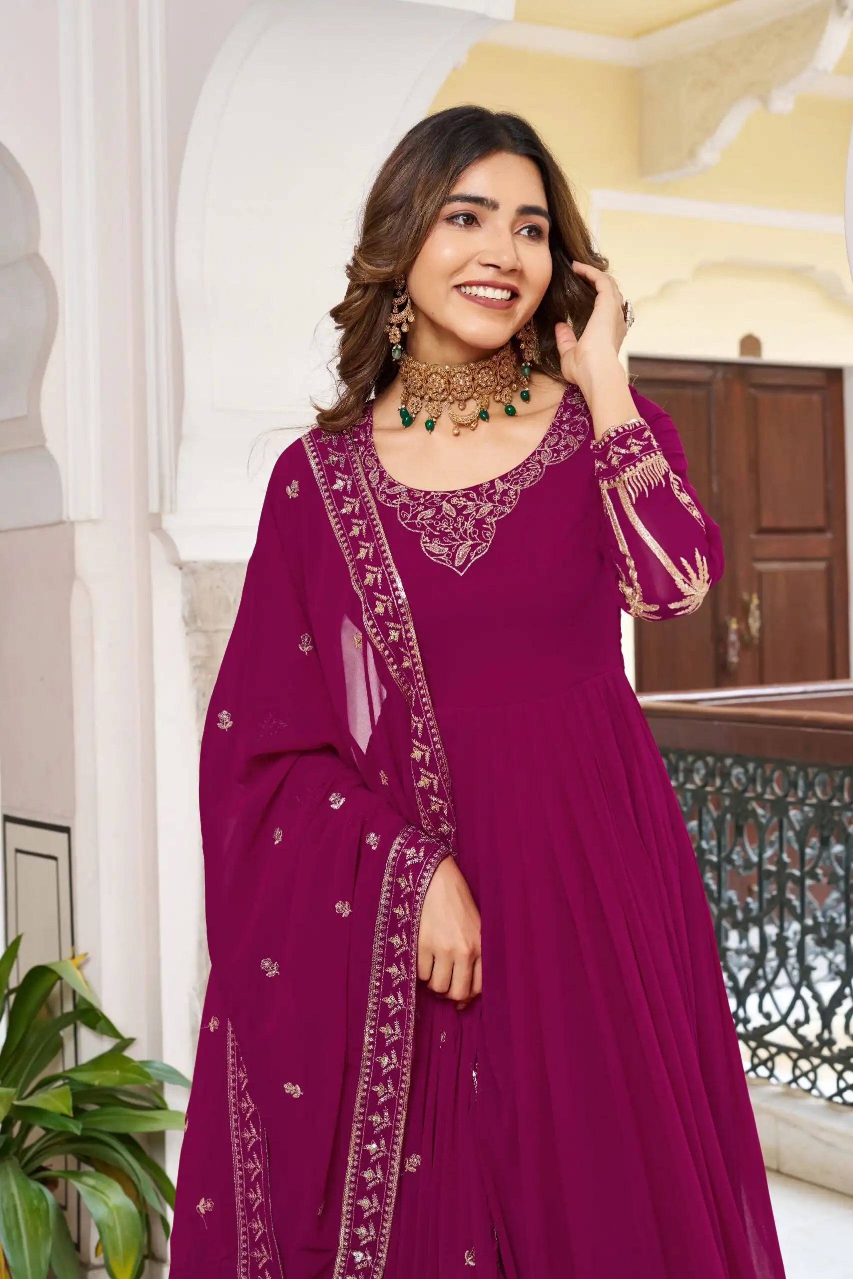 SP 31 Pink Faux Georgette Salwar Suit with Lace Work & Digital Print. Introductory Price ₹1999. Delivery 4-6 Working Days. Shop now. | Anarkali Suits, Bollywood Anarkali, Creative-Anarkali, Designer Anarkali, Embroidered Anarkali, Party Wear Anarkali, Salwar suit