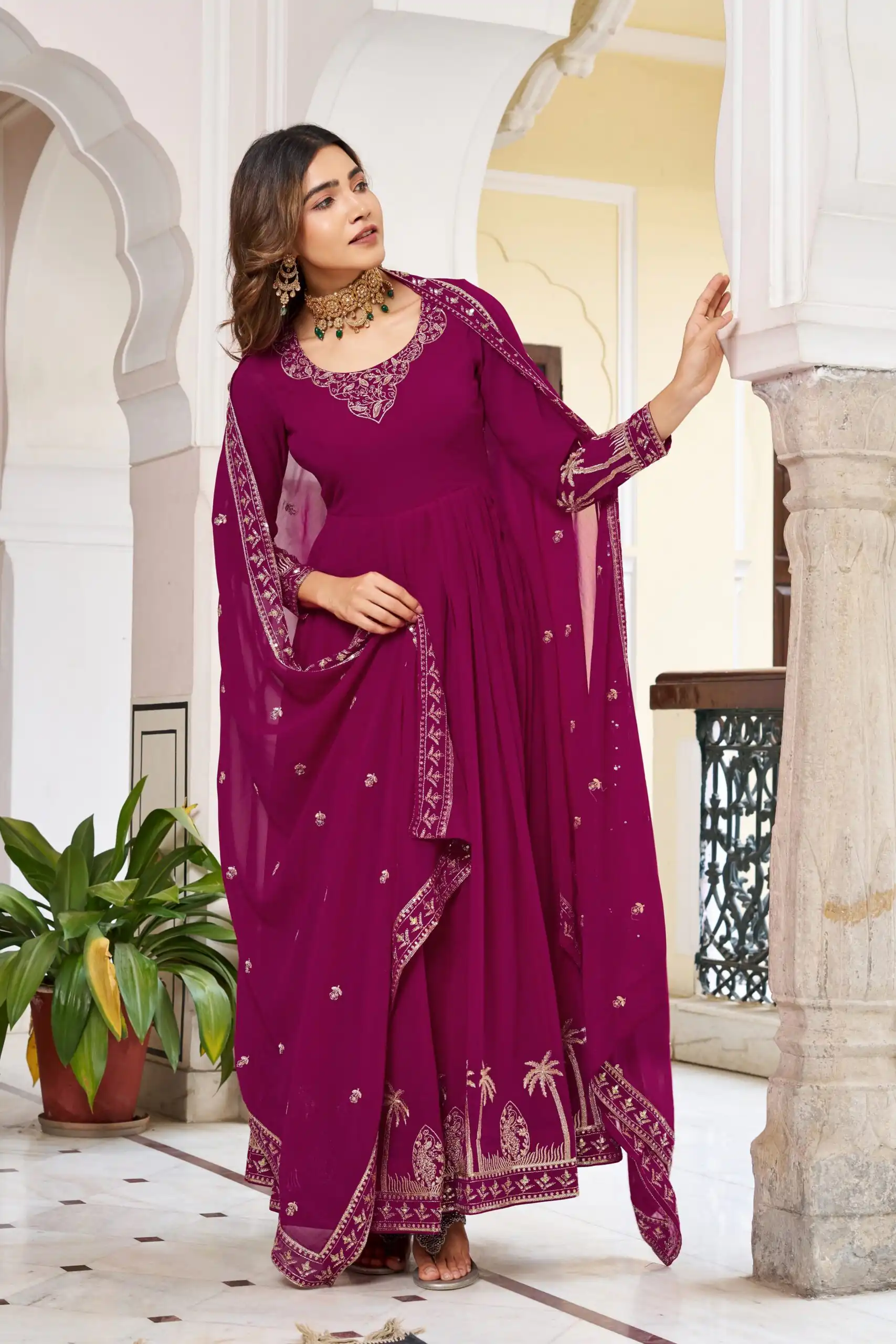 SP 31 Pink Faux Georgette Salwar Suit with Lace Work & Digital Print. Introductory Price ₹1999. Delivery 4-6 Working Days. Shop now. | Anarkali Suits, Bollywood Anarkali, Creative-Anarkali, Designer Anarkali, Embroidered Anarkali, Party Wear Anarkali, Salwar suit