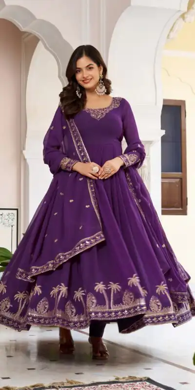 SP 31 Purple Faux Georgette Salwar Suit with Lace Work & Digital Print. Introductory Price ₹1999. Delivery 4-6 Working Days. Shop now. | Anarkali Suits, Bollywood Anarkali, Creative-Anarkali, Designer Anarkali, Embroidered Anarkali, Party Wear Anarkali, Salwar suit