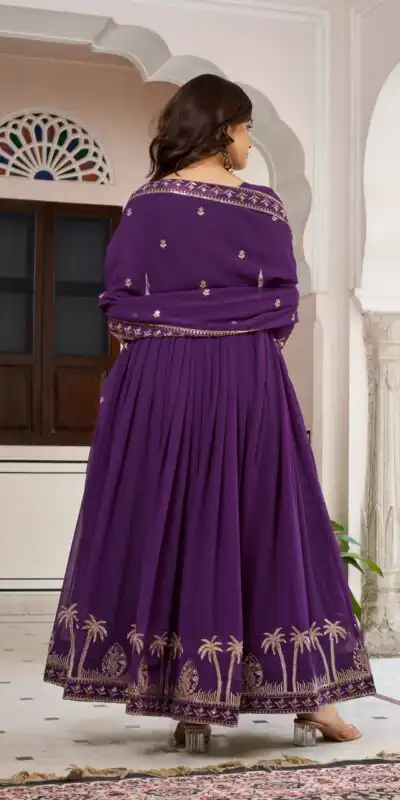 SP 31 Purple Faux Georgette Salwar Suit with Lace Work & Digital Print. Introductory Price ₹1999. Delivery 4-6 Working Days. Shop now. | Anarkali Suits, Bollywood Anarkali, Creative-Anarkali, Designer Anarkali, Embroidered Anarkali, Party Wear Anarkali, Salwar suit