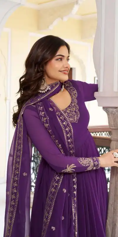 SP 31 Purple Faux Georgette Salwar Suit with Lace Work & Digital Print. Introductory Price ₹1999. Delivery 4-6 Working Days. Shop now. | Anarkali Suits, Bollywood Anarkali, Creative-Anarkali, Designer Anarkali, Embroidered Anarkali, Party Wear Anarkali, Salwar suit