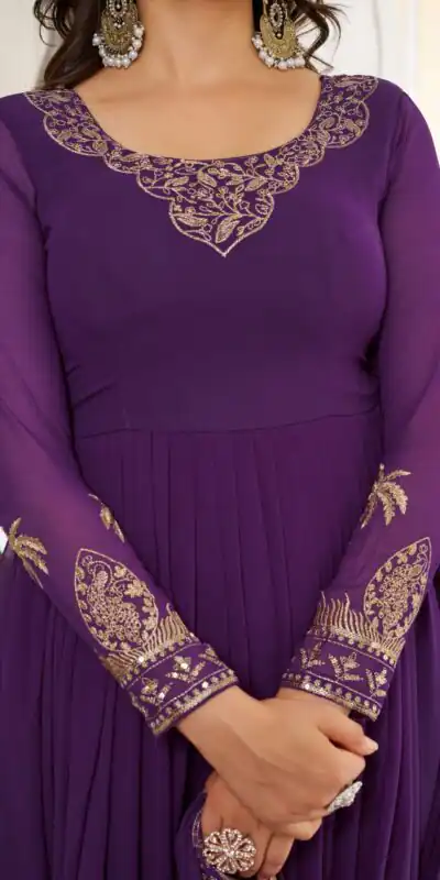 SP 31 Purple Faux Georgette Salwar Suit with Lace Work & Digital Print. Introductory Price ₹1999. Delivery 4-6 Working Days. Shop now. | Anarkali Suits, Bollywood Anarkali, Creative-Anarkali, Designer Anarkali, Embroidered Anarkali, Party Wear Anarkali, Salwar suit