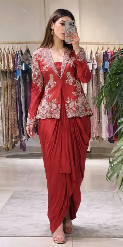 BB 61 Red in Rangoli Silk Sequins Work & Embroidery Work Dhoti Suit . Festive Deal ₹2099. Delivery 4-6 Working Days. Shop now. | Jump Suits, Salwar suit, Casual Suits, Creative suits, Designer Suits, Palazzo Suits, Party Wear Suits, Patiala Suits, Straight Suits