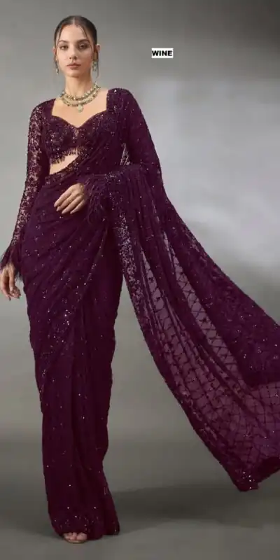 DF 3474 Wine Faux Georgette Saree Perfect for Wedding, Party, Bridal Wear, Baisakhi, Raksha Bandhan –. Introductory Price ₹1799. Delivery 4-6 Workin | Sarees, Bollywood Sarees, Creative Sarees, Designer Sarees, Embroidered Sarees, Ethnic Saree, Modern Digital sarees, Party Wear Sarees