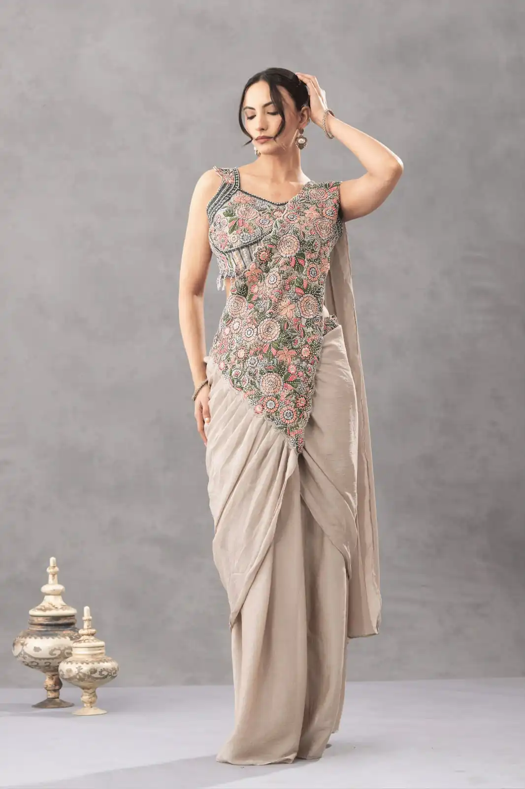 ST 1180 Chiku in Chiku Chinon. Embroidery Work Gorgeous Saree Wedding, Party, Festive, Events, Grab it for ₹1899. Delivery 4-6 Working Days. Shop now. | Sarees, Bollywood Sarees, Creative Sarees, Designer Sarees, Embroidered Sarees, Ethnic Saree, Modern Digital sarees, Party Wear Sarees