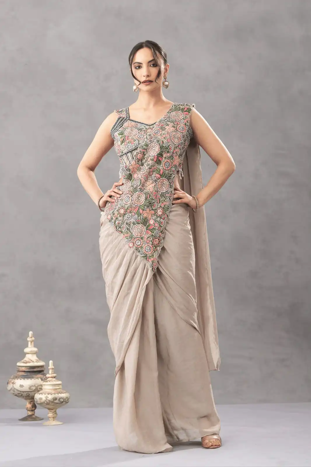 ST 1180 Chiku in Chiku Chinon. Embroidery Work Gorgeous Saree Wedding, Party, Festive, Events, Grab it for ₹1899. Delivery 4-6 Working Days. Shop now. | Sarees, Bollywood Sarees, Creative Sarees, Designer Sarees, Embroidered Sarees, Ethnic Saree, Modern Digital sarees, Party Wear Sarees