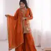 JF 043 Orange Pure Fendy Silk Salwar Suitwith Embroidery Work & Sequins Work. Exclusive Offer ₹1940. Delivery 4-6 Working Days. Shop now. | Jump Suits, Salwar suit, Casual Suits, Creative suits, Designer Suits, Palazzo Suits, Party Wear Suits, Patiala Suits, Straight Suits