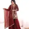 JF 043 Rust Pure Fendy Silk Salwar Suitwith Embroidery Work & Sequins Work. Exclusive Offer ₹1940. Delivery 4-6 Working Days. Shop now. | Jump Suits, Salwar suit, Casual Suits, Creative suits, Designer Suits, Palazzo Suits, Party Wear Suits, Patiala Suits, Straight Suits