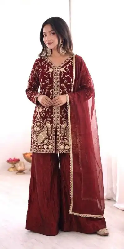 JF 043 Rust Pure Fendy Silk Salwar Suitwith Embroidery Work & Sequins Work. Exclusive Offer ₹1940. Delivery 4-6 Working Days. Shop now. | Jump Suits, Salwar suit, Casual Suits, Creative suits, Designer Suits, Palazzo Suits, Party Wear Suits, Patiala Suits, Straight Suits