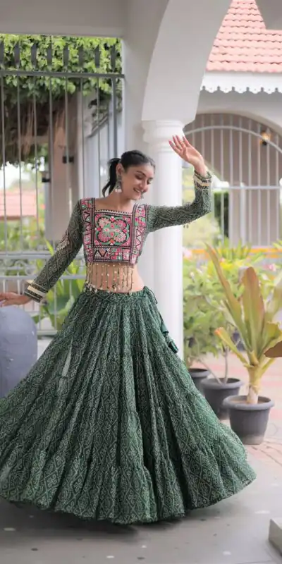 KA 5080 Green| Faux Georgette Lehenga Choli with Embroidery Work & Lace Work. Special Price ₹2499. Delivery 4-6 Working Days. Shop now. | Lehenga, Bollywood Lehenga, Creative Lehenga, Designer Lehenga, Embroidered Lehenga, Party Wear Lehenga