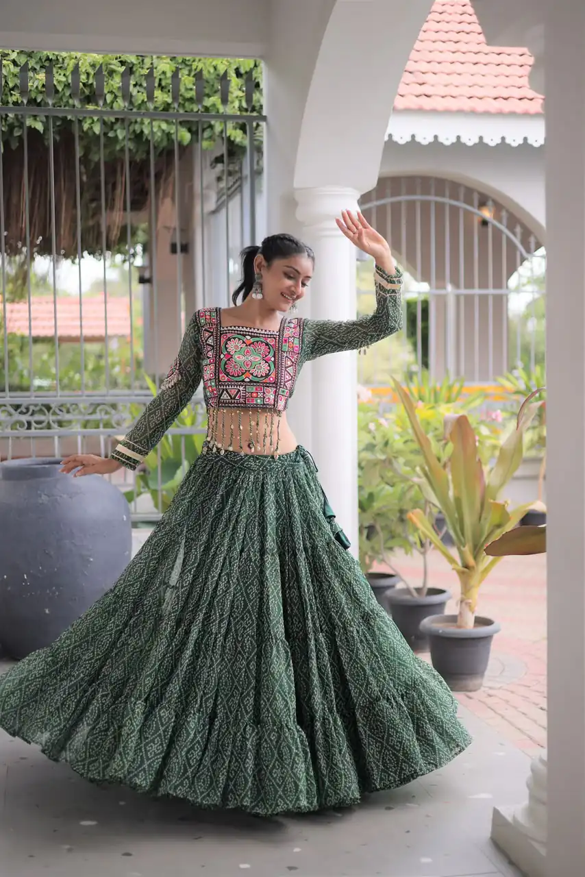 KA 5080 Green| Faux Georgette Lehenga Choli with Embroidery Work & Lace Work. Special Price ₹2499. Delivery 4-6 Working Days. Shop now. | Lehenga, Bollywood Lehenga, Creative Lehenga, Designer Lehenga, Embroidered Lehenga, Party Wear Lehenga