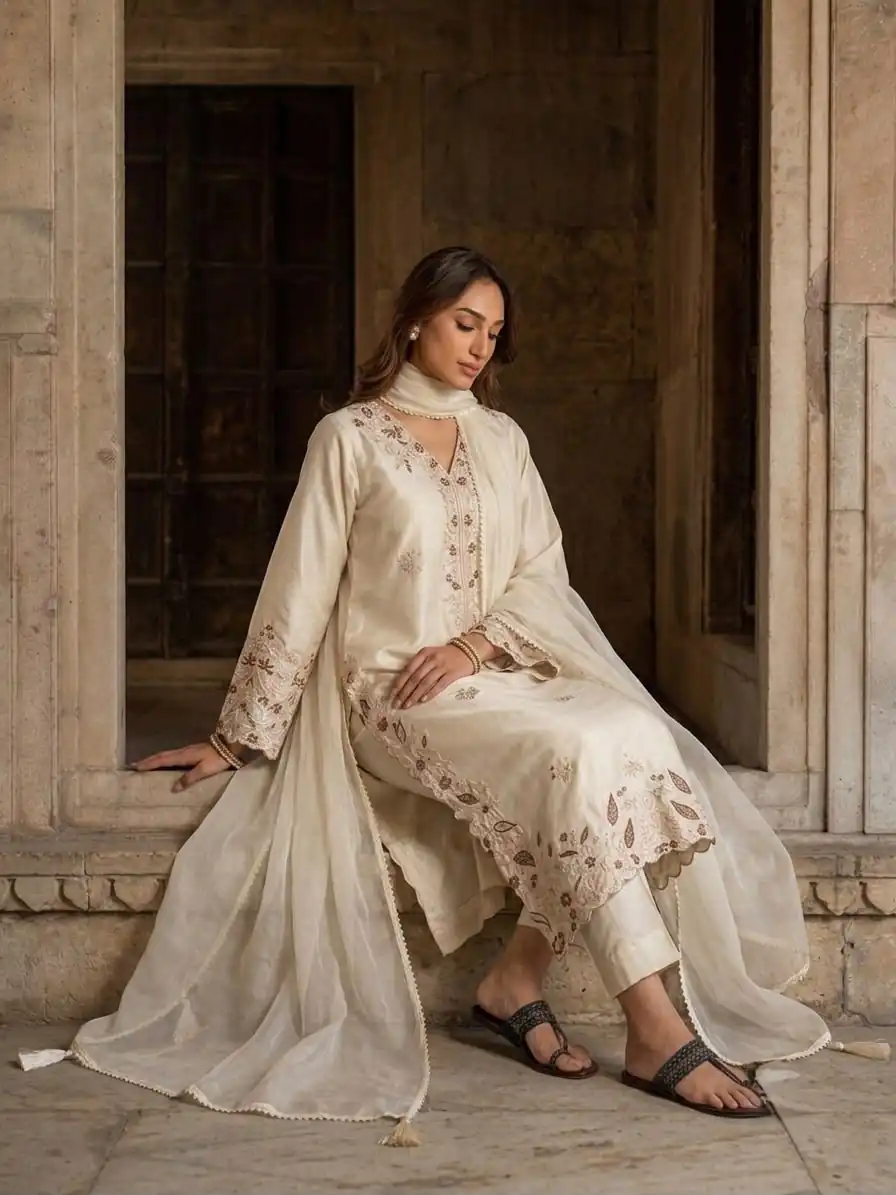 AD 237 Cream Color Roman Silk Salwar Suit with Embroidery Work. Available at ₹2149 only. Delivery 4-6 Working Days. Shop now. | Jump Suits, Salwar suit, Casual Suits, Creative suits, Designer Suits, Palazzo Suits, Party Wear Suits, Patiala Suits, Straight Suits