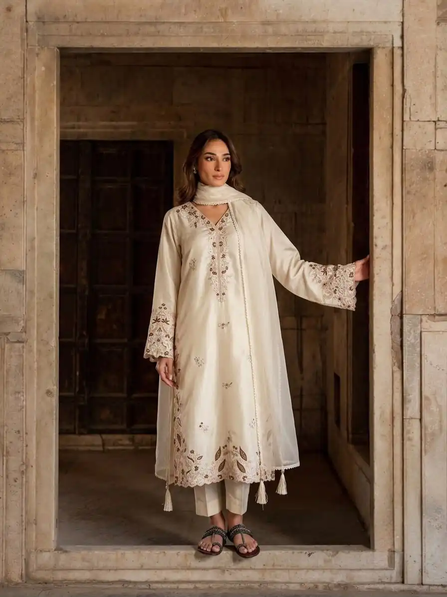 AD 237 Cream Color Roman Silk Salwar Suit with Embroidery Work. Available at ₹2149 only. Delivery 4-6 Working Days. Shop now. | Jump Suits, Salwar suit, Casual Suits, Creative suits, Designer Suits, Palazzo Suits, Party Wear Suits, Patiala Suits, Straight Suits