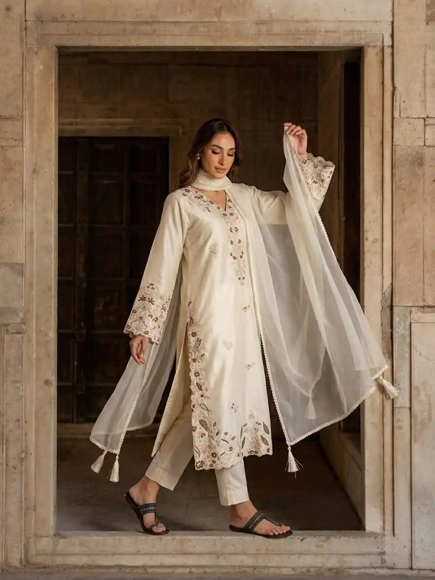 AD 237 Cream Color Roman Silk Salwar Suit with Embroidery Work. Available at ₹2149 only. Delivery 4-6 Working Days. Shop now. | Jump Suits, Salwar suit, Casual Suits, Creative suits, Designer Suits, Palazzo Suits, Party Wear Suits, Patiala Suits, Straight Suits