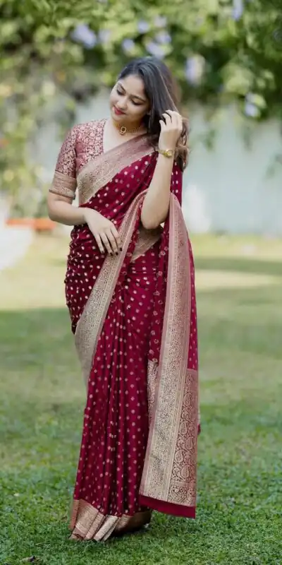 KPR 228 Red in Soft Lichi Silk Jacquard Work Designer Work Saree . Exclusive Offer ₹1349. Delivery 4-6 Working Days. Shop now. | Sarees, Bollywood Sarees, Creative Sarees, Designer Sarees, Embroidered Sarees, Ethnic Saree, Modern Digital sarees, Party Wear Sarees