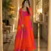 KD 1635 Orange | Orange Faux Georgette Salwar Suit with Lace Work & Digital Print. Introductory Price ₹2399. Delivery 4-6 Working Days. Shop now. | Anarkali Suits, Bollywood Anarkali, Creative-Anarkali, Designer Anarkali, Embroidered Anarkali, Party Wear Anarkali, Salwar suit