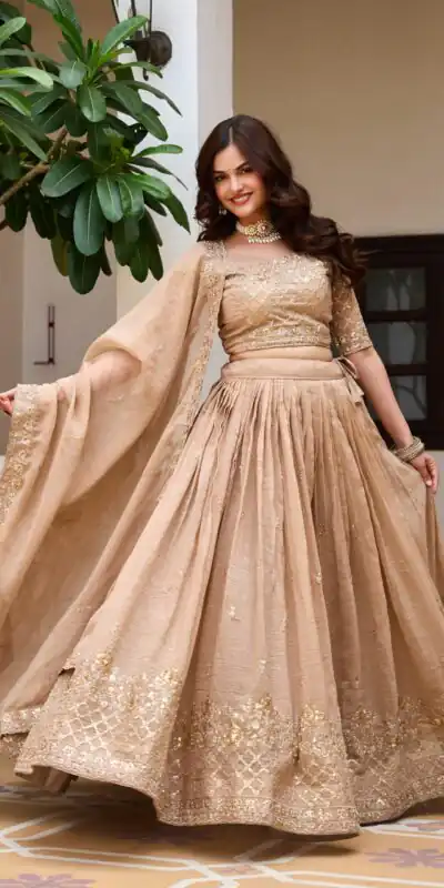 Ram 180 Chiku Pure Crunchy Lehenga Choli Perfect for Wedding, Party, Baisakhi, Pongal, Sangeet – . Now at just ₹2549. Delivery 4-6 Working Days. Shop | Lehenga, Bollywood Lehenga, Creative Lehenga, Designer Lehenga, Embroidered Lehenga, Party Wear Lehenga