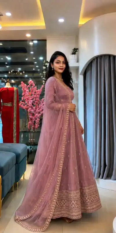 SSR 547 Pink in Crunchy Silk Embroidery Work & Lace Work Gown . Special Price ₹2399. Delivery 4-6 Working Days. Shop now. | Gowns, Bollywood Gowns, Creative Gowns, Designer Gowns, Embroidered Gowns, Party Wear Gowns