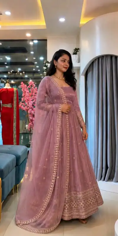 SSR 547 Pink in Crunchy Silk Embroidery Work & Lace Work Gown . Special Price ₹2399. Delivery 4-6 Working Days. Shop now. | Gowns, Bollywood Gowns, Creative Gowns, Designer Gowns, Embroidered Gowns, Party Wear Gowns