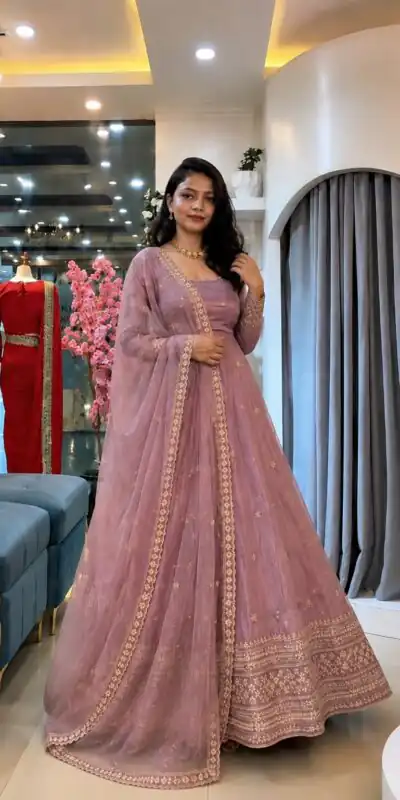 SSR 547 Pink in Crunchy Silk Embroidery Work & Lace Work Gown . Special Price ₹2399. Delivery 4-6 Working Days. Shop now. | Gowns, Bollywood Gowns, Creative Gowns, Designer Gowns, Embroidered Gowns, Party Wear Gowns