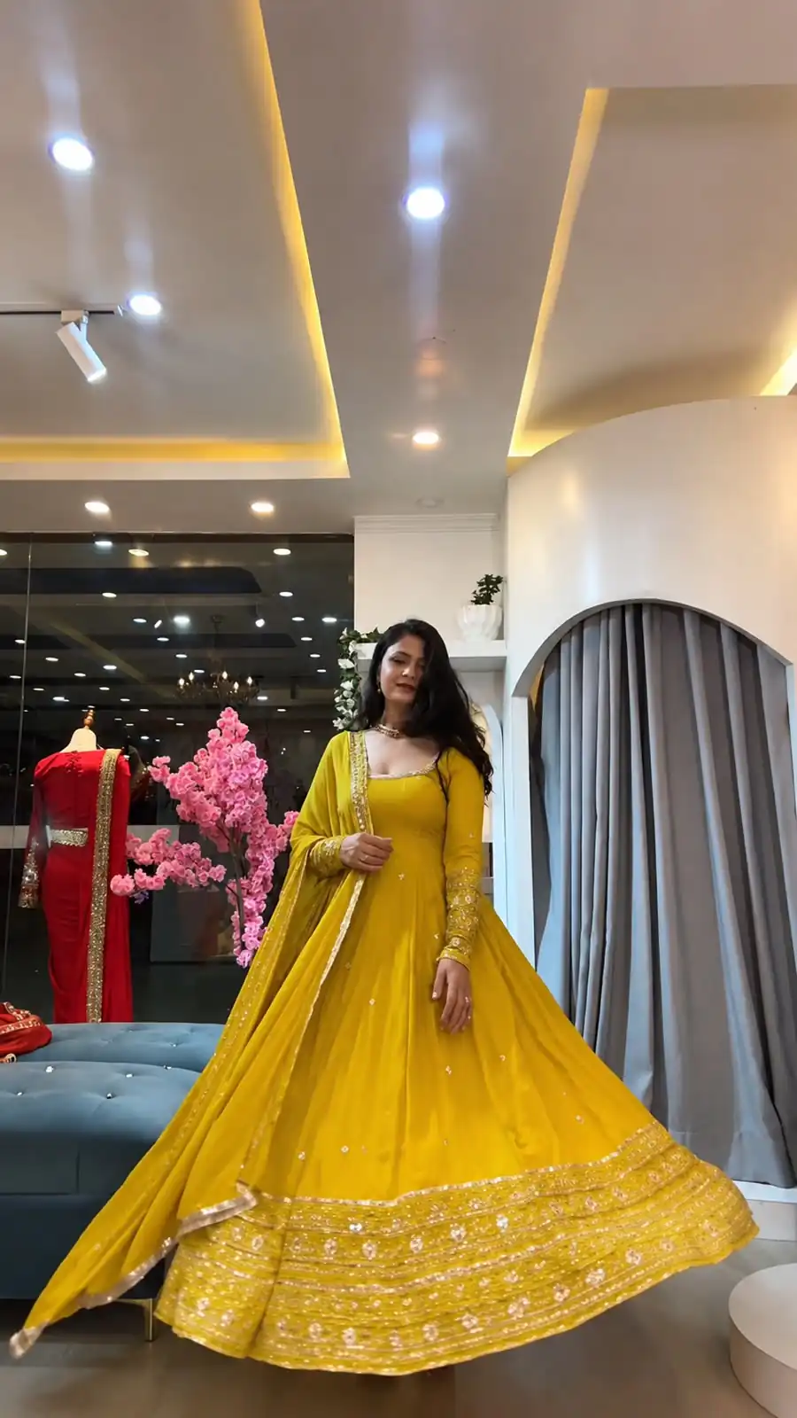 SSR 544 Yellow in Crunchy Silk Embroidery Work & Lace Work Gown . Special Price ₹2399. Delivery 4-6 Working Days. Shop now. | Gowns, Bollywood Gowns, Creative Gowns, Designer Gowns, Embroidered Gowns, Party Wear Gowns