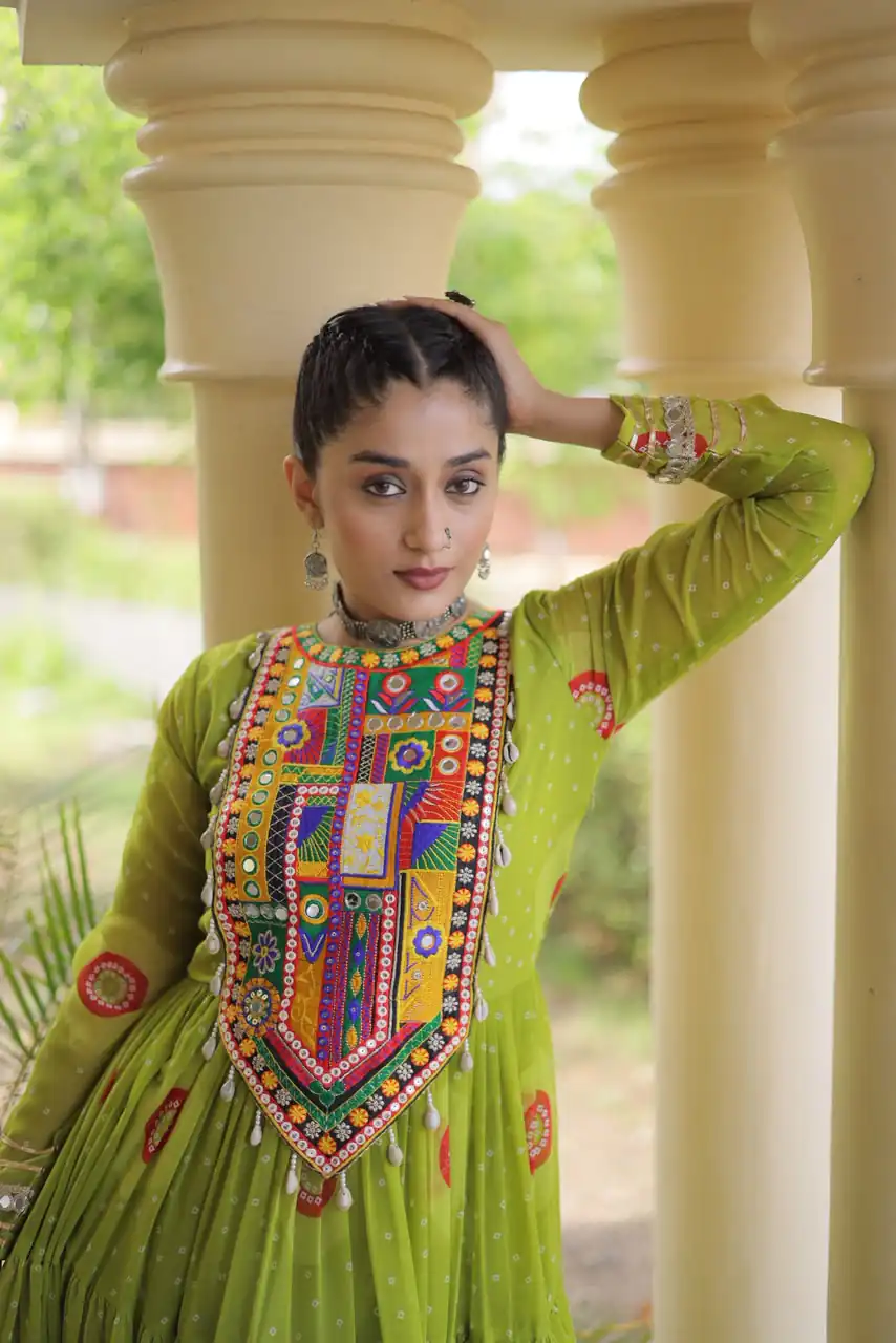 KA 1267 Green in Colour Faux Georgette Bandhani Print Work Gown. Available at ₹1919 only. Delivery 4-6 Working Days. Shop now. | Gowns, Bollywood Gowns, Creative Gowns, Designer Gowns, Embroidered Gowns, Party Wear Gowns