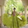 KA 1267 Green in Colour Faux Georgette Bandhani Print Work Gown. Available at ₹1919 only. Delivery 4-6 Working Days. Shop now. | Gowns, Bollywood Gowns, Creative Gowns, Designer Gowns, Embroidered Gowns, Party Wear Gowns