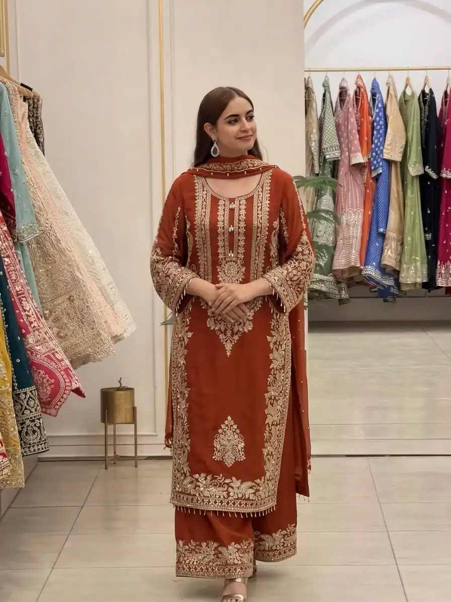 SR 1716 Rust Colour Faux Georgette Salwar Suit with Lace Work. Introductory Price ₹2449. Delivery 4-6 Working Days. Shop now. | Jump Suits, Salwar suit, Casual Suits, Creative suits, Designer Suits, Palazzo Suits, Party Wear Suits, Patiala Suits, Straight Suits
